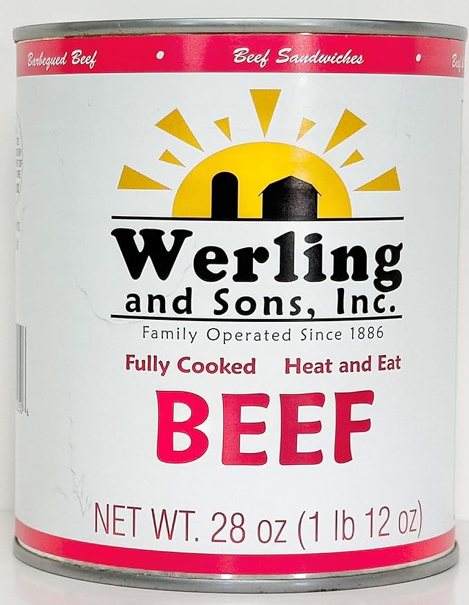 Werling Meats Canned Beef 28 Oz Fully Cooked, Heat & Eat | Shelf Stable Canned Meat for Pantry
