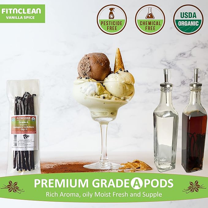 11 Madagascar Organic Vanilla Beans Grade A. Certified USDA Organic. ~6" by FITNCLEAN VANILLA for