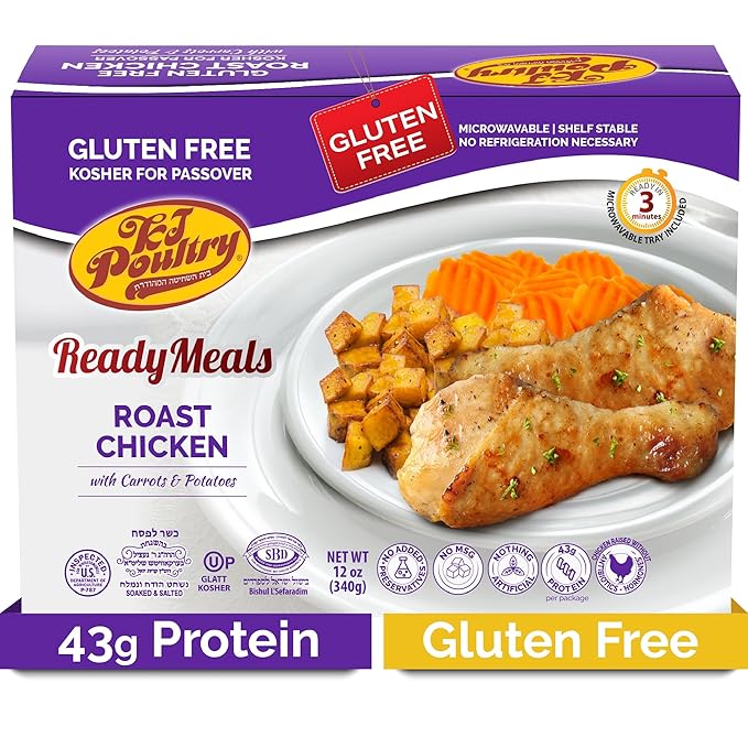 KJ Poultry Kosher for Passover Gluten Free Meals, Roast Chicken with Potato & Carrots, Halal, (1