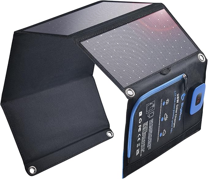BigBlue Portable Solar Charger 28W with Digital Ammeter,25.4% High-Efficiency, USB-A/USB-C Ports