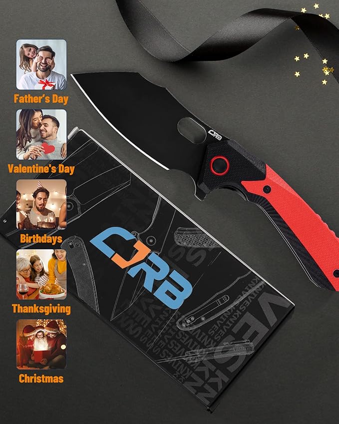 CJRB Folding Pocket Knife Caldera (J1923) AR-RPM9 Powder Steel Red G10 Handle for Men EDC Camping