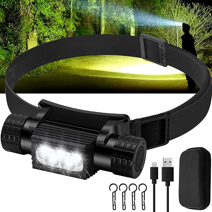 Headlamp Rechargeable, 2000 Lumen Super Bright LED Head Lamp for Adults, IP67 Waterproof