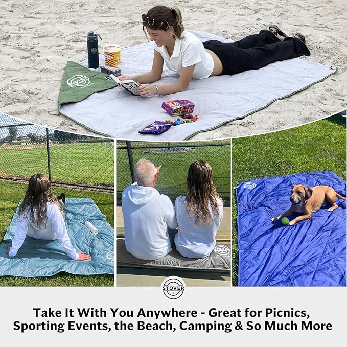 STOVER Outdoor Waterproof Fleece Travel Blanket for Camping, Picnics, Stadiums, Sports, The Beach