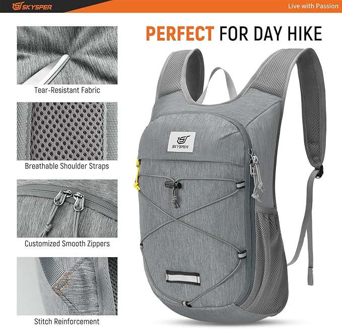 SKYSPER Foldable Hiking Backpack - 10L Small Lightweight Daypack Breathable Travel Backpacks for