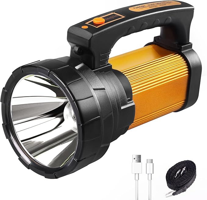 1200LM Rechargeable Spotlight Flashlight, IP67 Waterproof Handheld Flashlight with 3400mAh, 30H