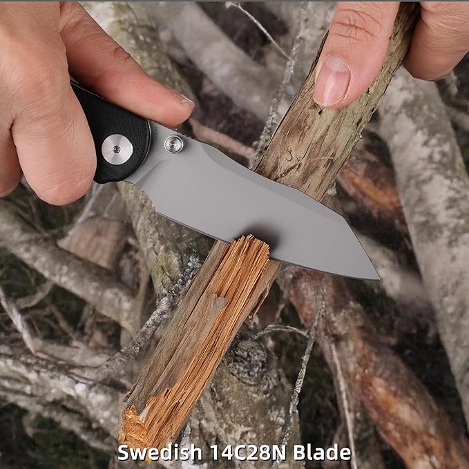 Folding Pocket Knife, 3.35" 14C28N Blade G10 Handle EDC Knife with Liner Lock, Small Pocket Knife