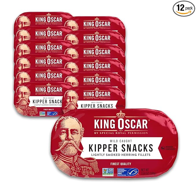 King Oscar Kipper Snacks, 3.54 Ounce Cans (Pack of 12), Lightly Smoked Herring Fillets, Wild Caught