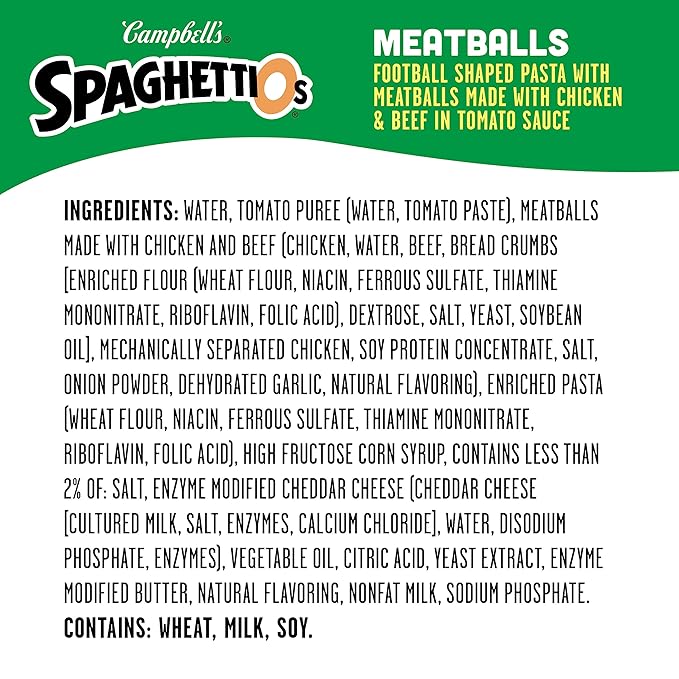 SpaghettiOs Football Shaped Canned Pasta with Meatballs, 15.6 oz Can (Pack of 12)