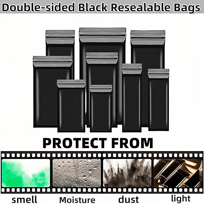 PABCK 100 Pieces Black Reclosable Zip Bags 5.1mil Thickness Poly Plastic Packaging Resealable