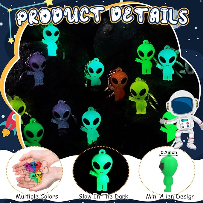 50 Pcs Alien Party Favors Alien Keychains Glow in The Dark Space Keychain Mini Aliens Figures