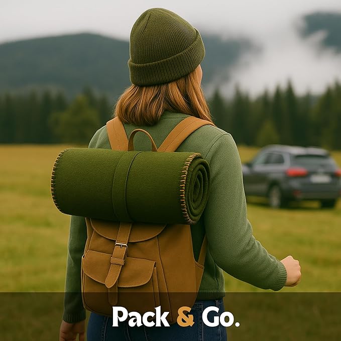 Wool Camping Blanket ??70% Wool Heavy-Duty Military Style Throw, Warm & Washable, Fire Retardant