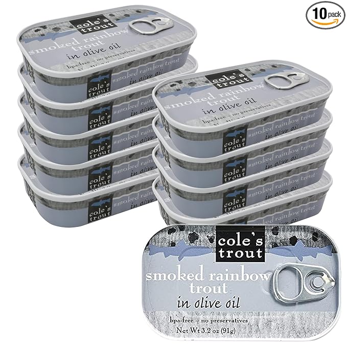 COLE?™S - Smoked Trout Fillet with Extra Virgin Olive Oil | 3.2oz Hand-Packed Canned Fish | High in