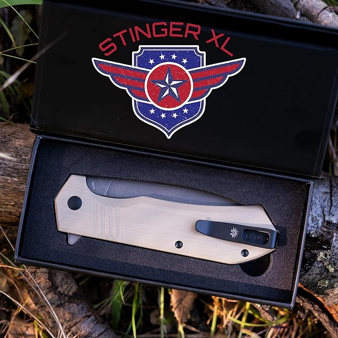 Off-Grid Knives - STINGER XL Folding Knife, 154CM Steel, Full Flat Grind, G10 Scales, Ceramic