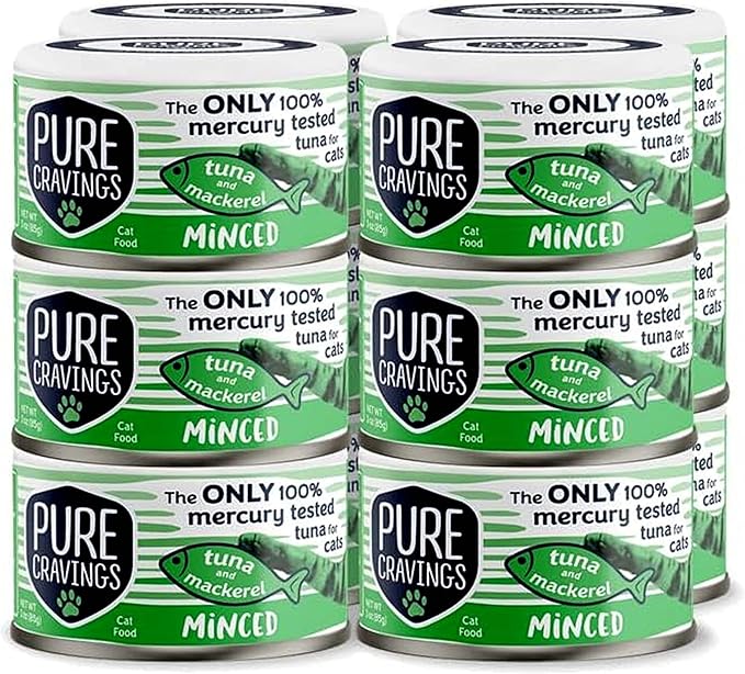Pure Cravings Minced Tuna and Mackerel Wet Canned Cat Food, 100% Mercury-Tested Tuna, Moist Can