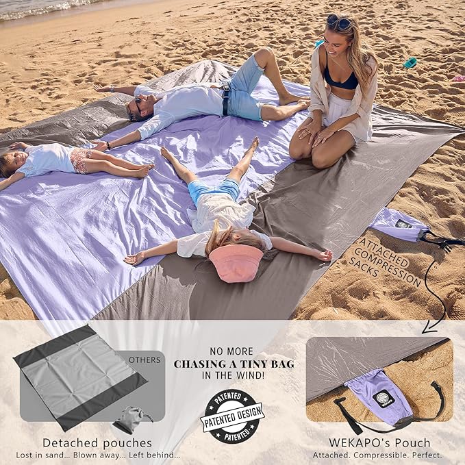 WEKAPO Beach Blanket Sandproof Waterproof, Extra Large Beach Mat, Oversized & Compact Sand Free Mat