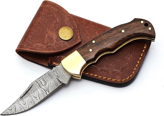 6.5" Handmade Damascus Steel Folding Hunting Knives For Men, Pocket Knife For Camping, Survival