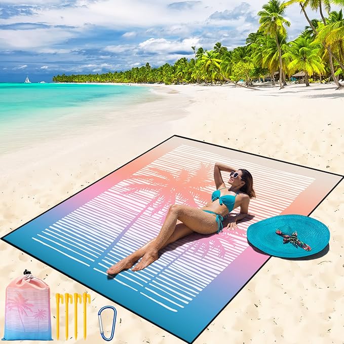 Beach Blanket Waterproof Sandproof Beach Mat 79" X 83"/10'x9'for 2-8 Adults Quick Drying Outdoor