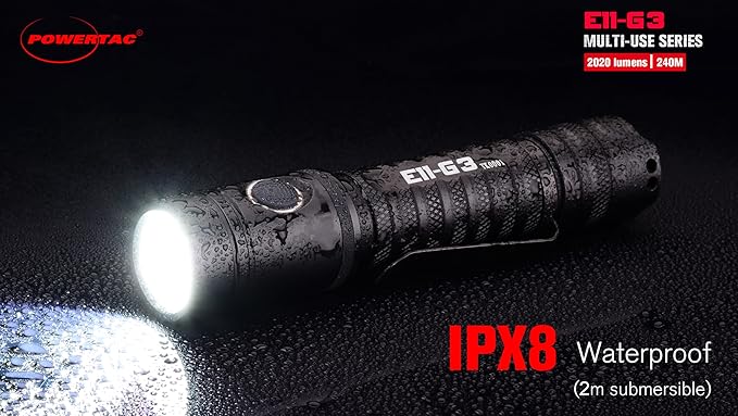 PowerTac E11-G3 2020 Lumen Rechargeable Flashlight, Type-C Charging, IPX8 Waterproof, 6 Modes