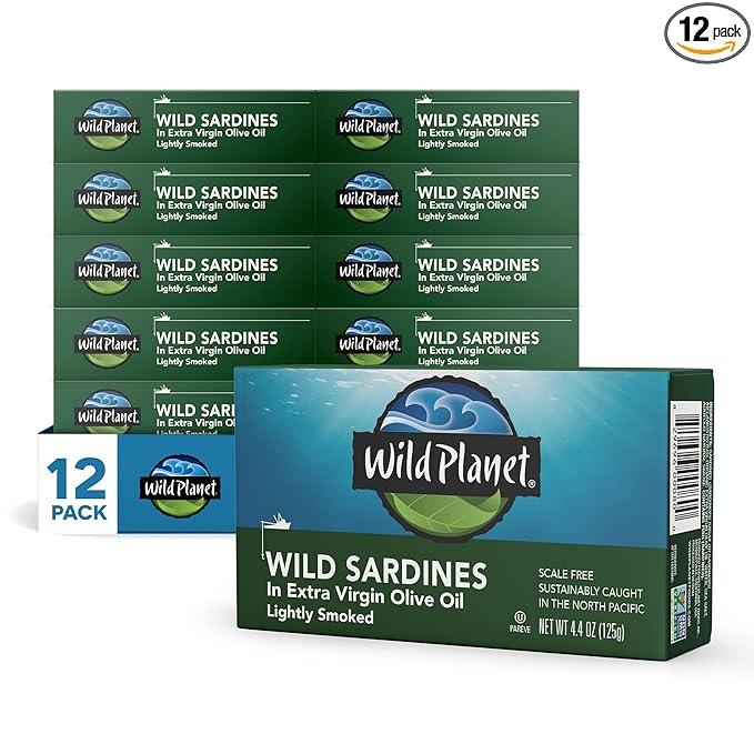 Wild Planet Wild Sardines in Extra Virgin Olive Oil, Lightly Smoked, Tinned Fish, Sustainably