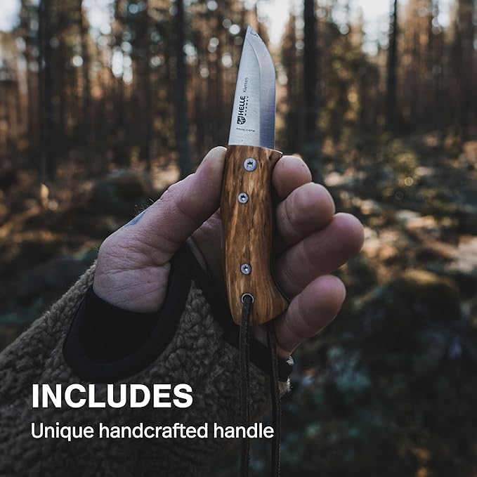HELLE Knives - Kletten - Folding EDC Pocket Knife - Birch Wood Handle - Triple Laminated Stainless