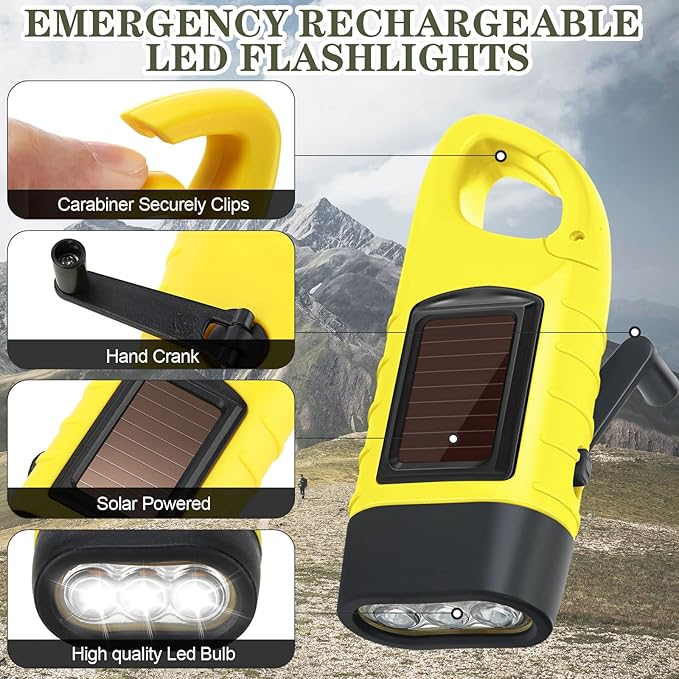 Leelosp 9 Pieces Hand Crank Flashlight Solar Powered Flashlight for Emergencies Dynamo Rechargeable