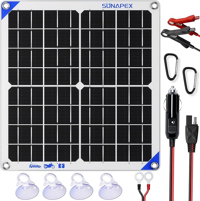 SUNAPEX Solar Battery Charger Maintainer, 20W 12V Portable Waterproof Solar Panel Trickle Charger