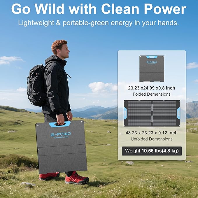 110W Portable Solar Panel for Power Station, 23.5% High Efficiency ETFE Foldable Solar Panels