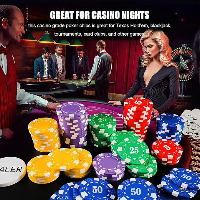 100Pcs Poker Chip with Denominations, Casino Poker Chips Set with Numbers, 11.5 Gram Clay Composite