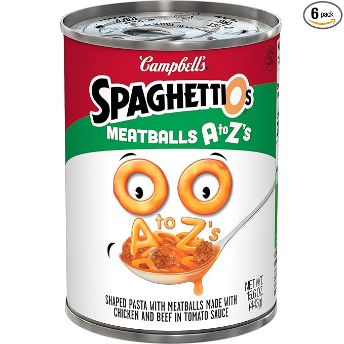 SpaghettiOs A to Z's Canned Pasta with Meatballs, 15.6 oz Can (Pack of 6)