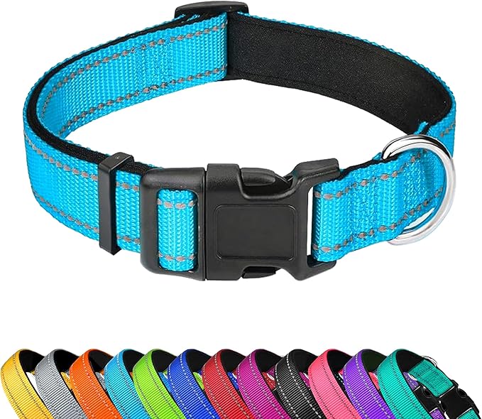 Reflective Dog Collar, Adjustable Soft Neoprene Padded Nylon Pet Collars with Buckle for Large