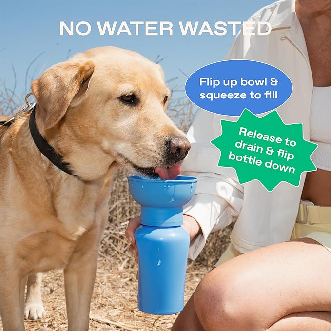 Springer Flip Portable Dog Water Bottle with Foldable Food Grade Silicone Bowl - 20 Ounce Travel
