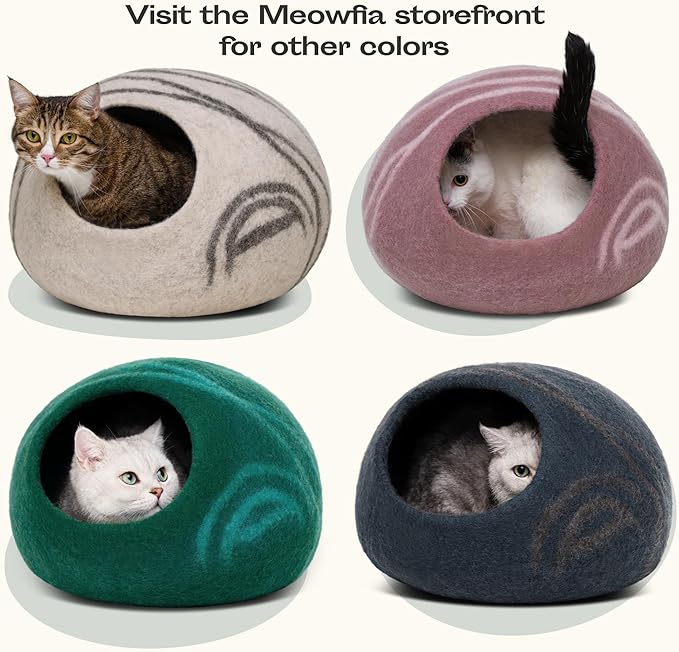 MEOWFIA Cat Cave ??Premium Felt Cat Bed for Indoor Cats, Handmade 100% Merino Wool (Large, Dark