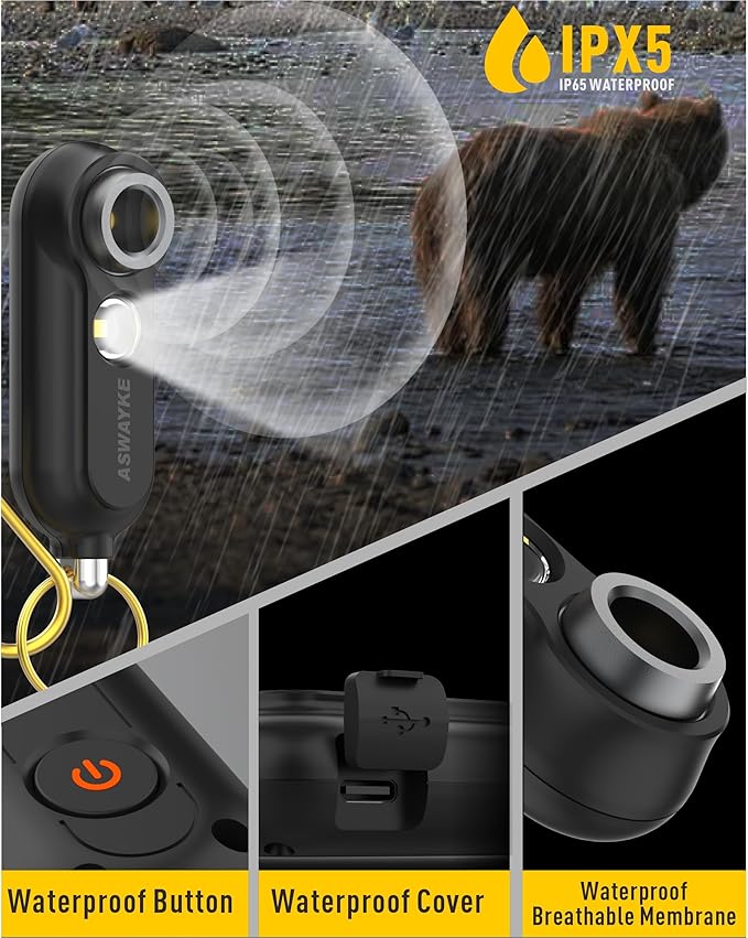 125dB Rechargeable Bear Horn,IPX5 Waterproof & LED Flashlight Bear Deterrent Device for Hiking