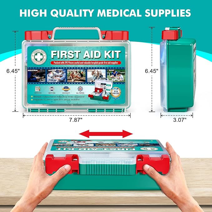 General Medi 295 Pieces Professional First Aid Kit - HardCase First Aid Box - Contains Premium