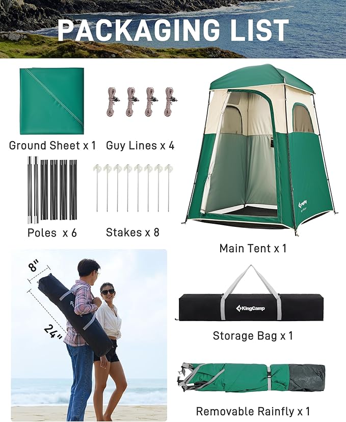 KingCamp Shower Tent, Portable Privacy Tent Outdoor Camping 1/2 Room Toilet Tents with Shower Bag &