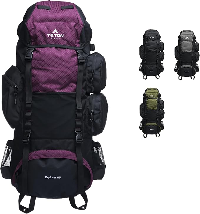 TETON 65L Explorer Internal Frame Backpack for Hiking, Camping, Backpacking, Rain Cover Included