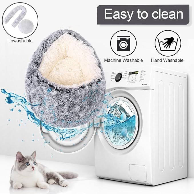 Calming Dog Beds & Cat Cave Bed with Hooded Cover,Removable Washable Round Beds for Small Medium