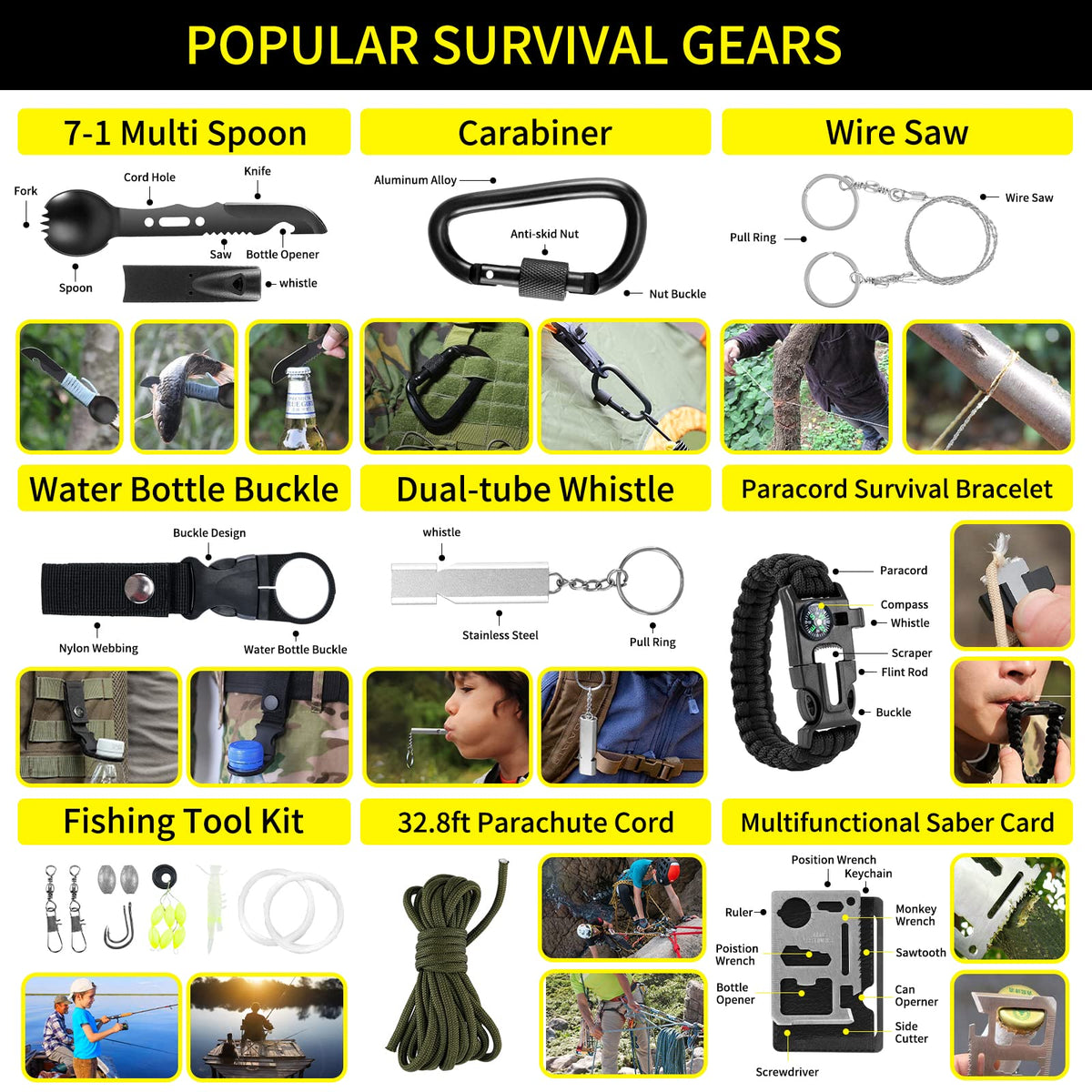 Gifts for Men Christmas Survival Kit and First Aid kit, 160 Pcs Emergency Supplies Camping