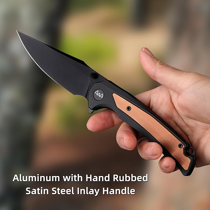 EDC Pocket Knife, 3.6" 14C28N Aluminium With Steel Inlay Handle, Folding Knife for Camping Hiking