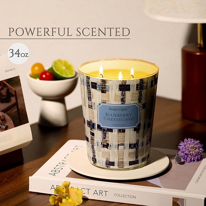 HomeLights Scented Candles for Women & Men, 34oz Candle Jars Aromatherapy 3-Wick Candle, Ideal for