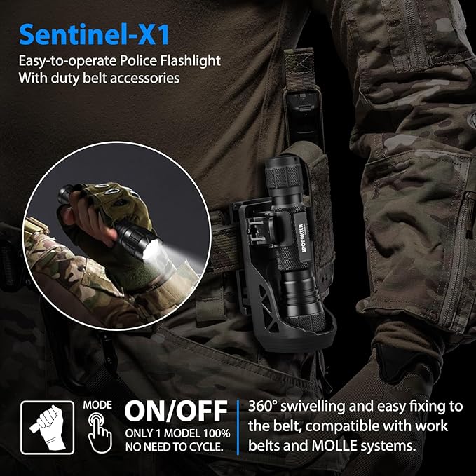 Tactical Flashlights High Lumens-1200 LM Police Flashlight with Holster for Duty Belt,Single Mode