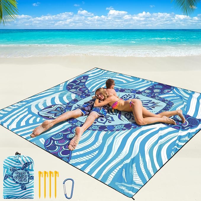 Beach Blanket Waterproof Sandproof Beach Mat 79" X 83"/10'x9'for 2-8 Adults Quick Drying Outdoor