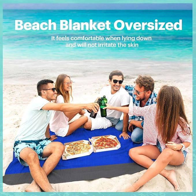 EASYFUN Beach Blanket Sandproof Oversized, 79''×83'' Extra Large Beach Mat, Portable Picnic Mat for