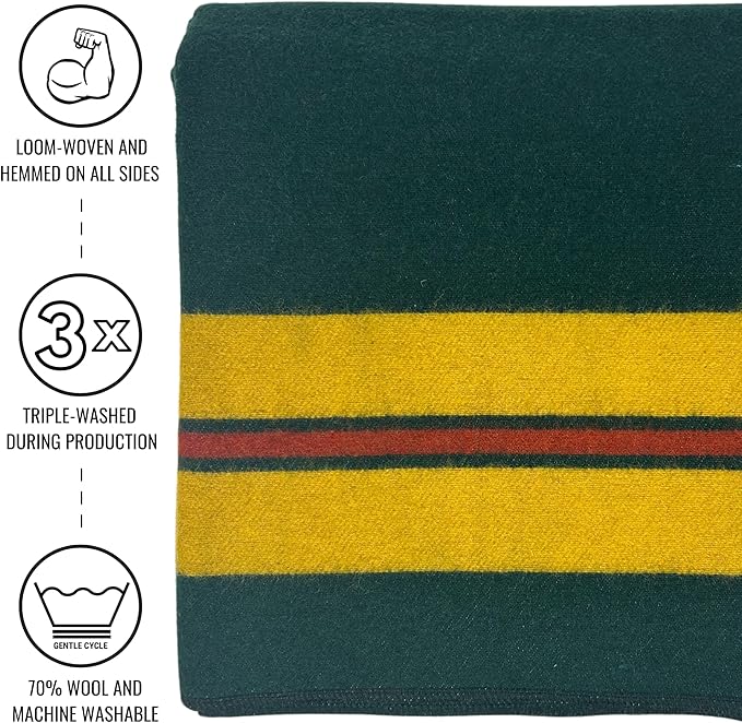 Arcturus Rainier Wool Blanket - 4.5lbs Warm, Heavy, Washable, Large | Great for Camping, Outdoors
