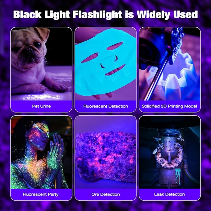 ULTRAFIRE 395nm UV Flashlight Rechargeable - 15W High Power Ultraviolet Blacklight for Pet Urine