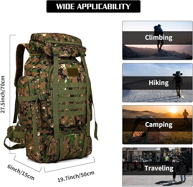 Hiking Backpack for Men 70L/100L Camping Backpack Military Rucksack Molle 3 Days Assault Pack for