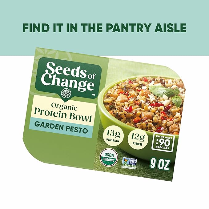 SEEDS OF CHANGE Organic Protein Bowl Garden Pesto, Prepared Entrée, Microwave in 90 Seconds, 9 oz