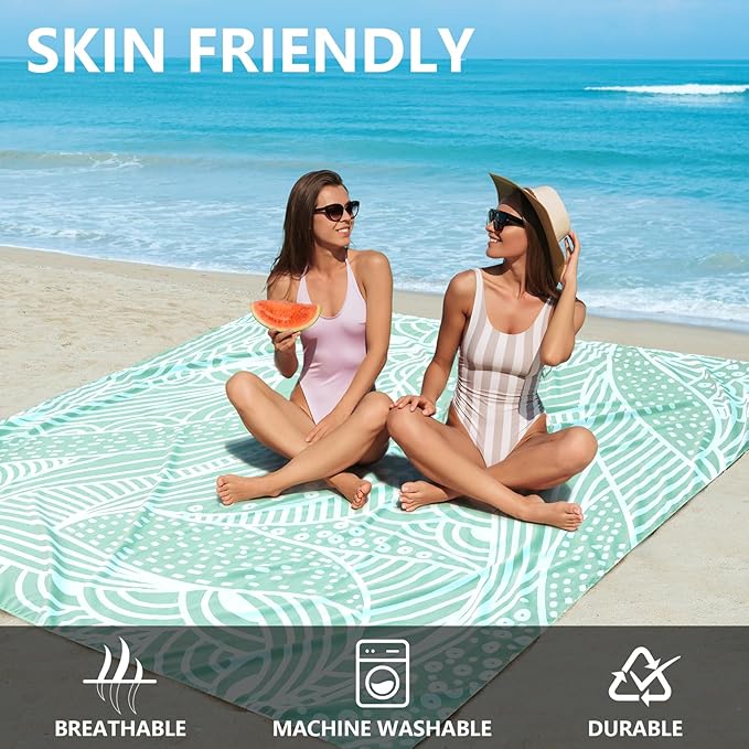 Beach Blanket Waterproof Sandproof Beach Mat 79" X 83"/10'x9'for 2-8 Adults Quick Drying Outdoor