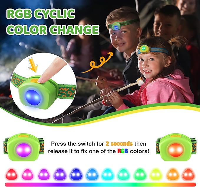 EverBrite LED Headlamp Rechargeable Kids Headlamp with RGB Mode and Adjustable Headband, 3 Modes