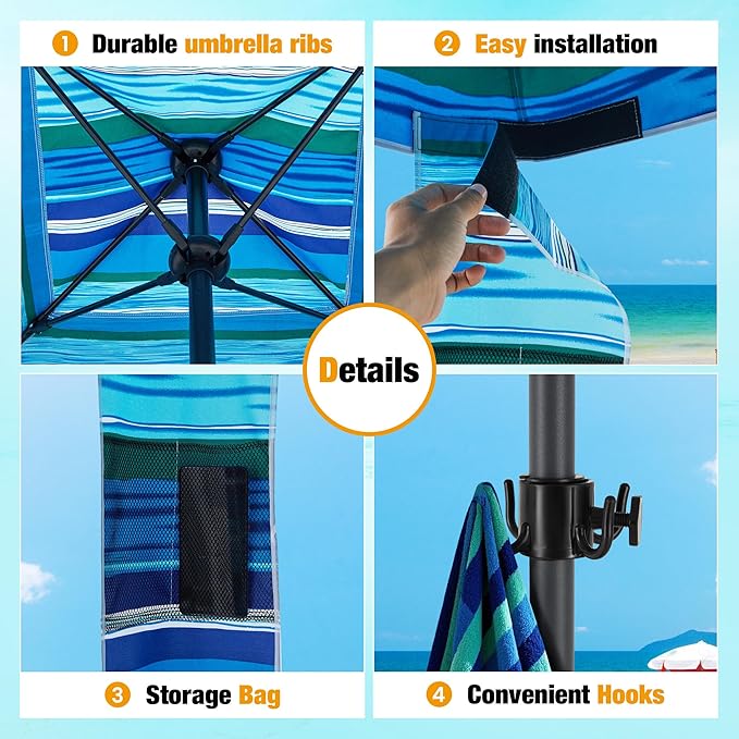 HOMEDEMO Beach Canopy UPF 50+, 6'×6', Easy Set up and Take Down Tent with Sand Pockets, Side Wall